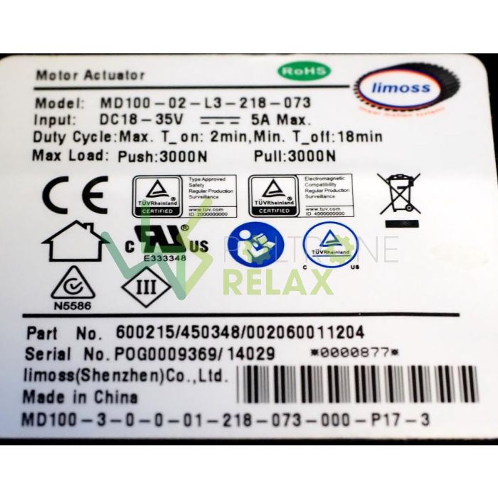 Limoss actuator motor model MD100 02 L3 218 073, 3000N